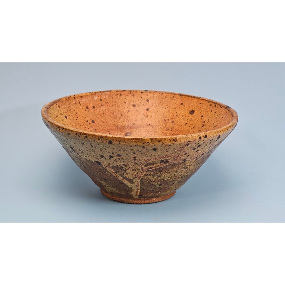 Vintage Studio Pottery Stoneware Bowl Signed AK Raw Texture Earthy Volcano Glaze